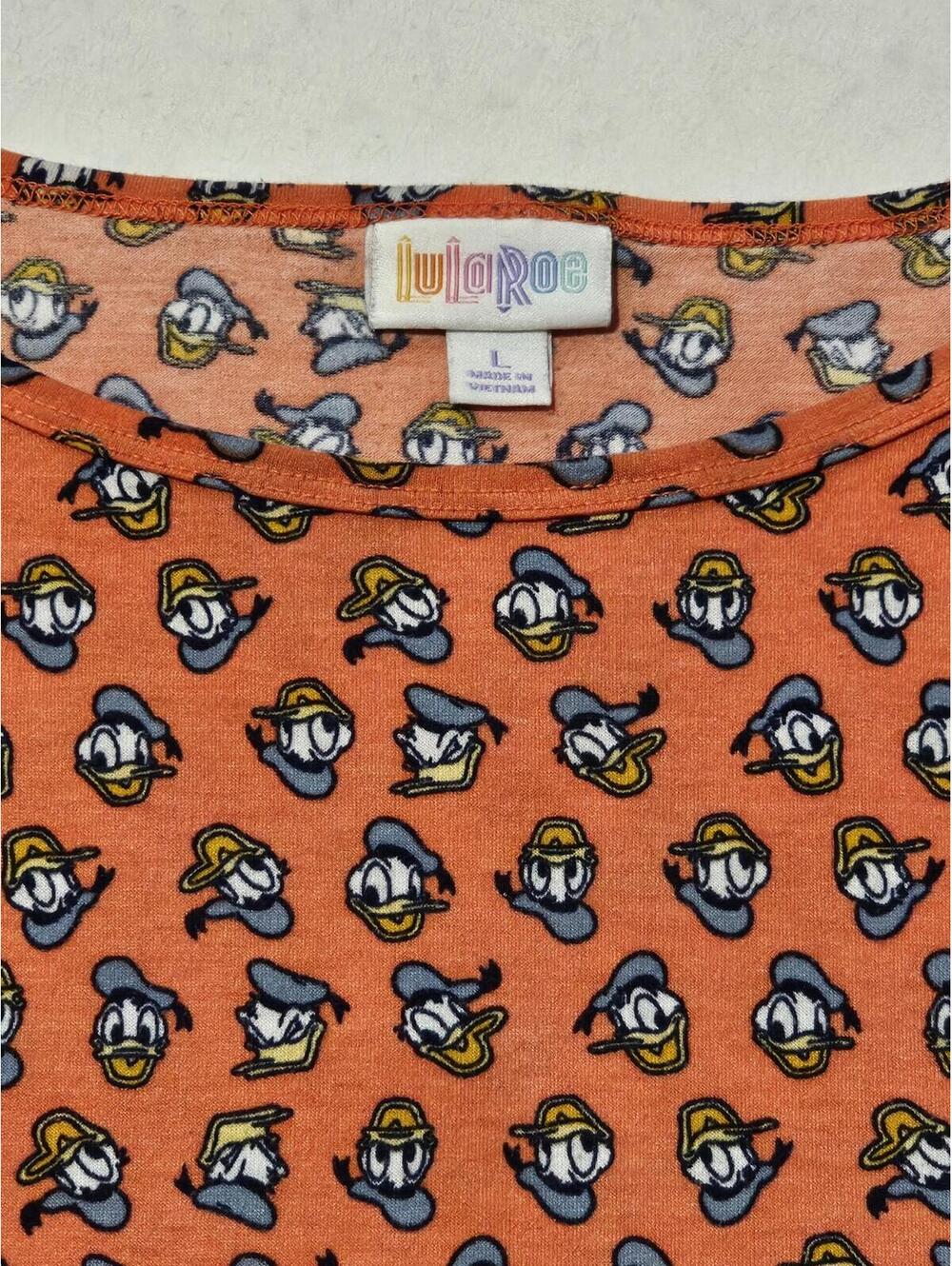 LuLaRoe Donald Duck Print Orange Tunic T-Shirt Size L